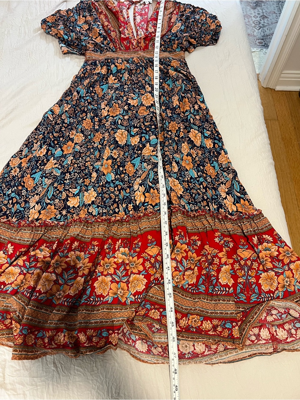 Baltic Born Floral Boho Midi Dress Puff Sleeves Ruffle Hem SZ S EUC - Picture 8 of 8